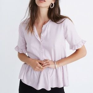 Madewell Studio Ruffle-Hem Top in Lavender Stripe